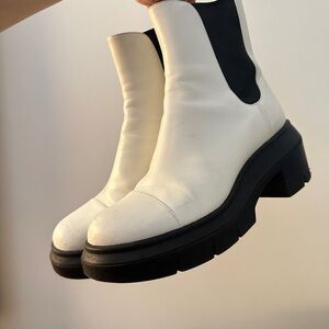 Stuart Weitzman Emerson 50MM Women's Leather White Chelsea Booties